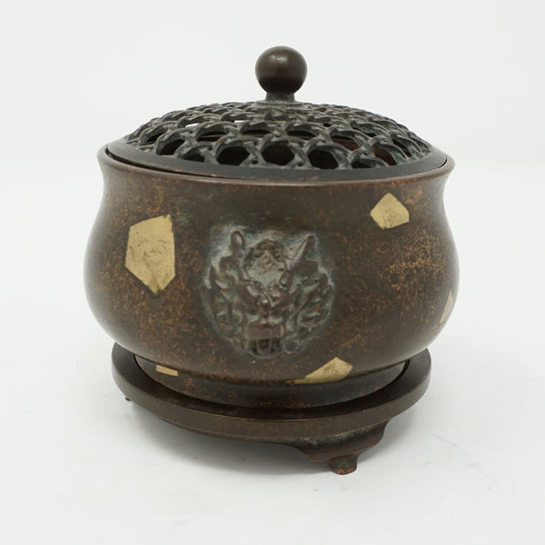Chinese Bronze with Gold Dotted Design Incense Burner with Lid