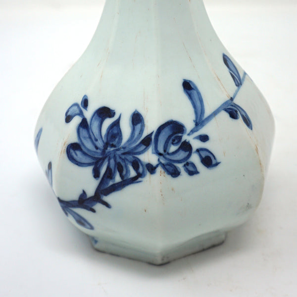 Blue and White Flower Design 8-Faced Porcelain Bottle Vase from Chosun