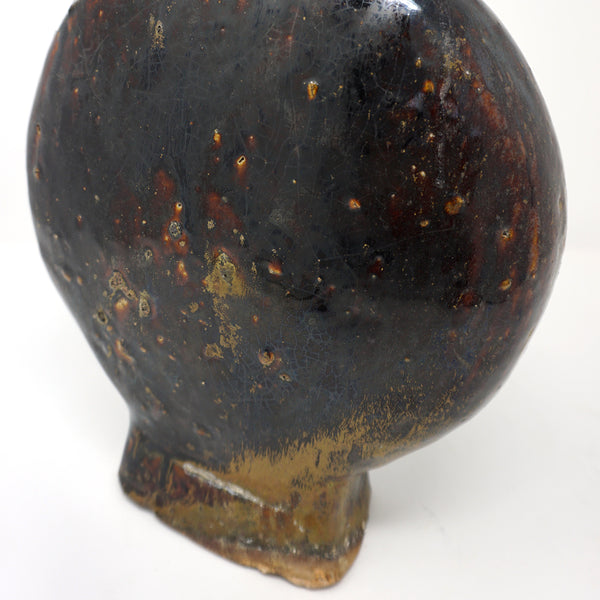 Black Glazed Flat Shaped Bottle Vase from Chosun Dynasty