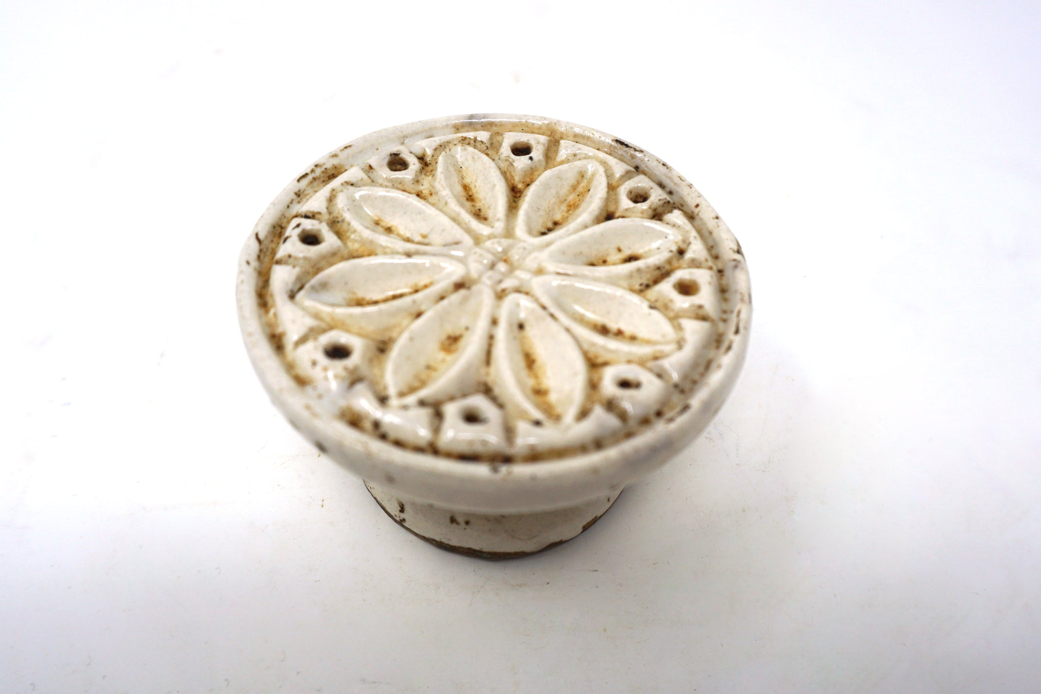 White Porcelain Flower Shaped Cake Pattern Stamp from Chosun Dynasty