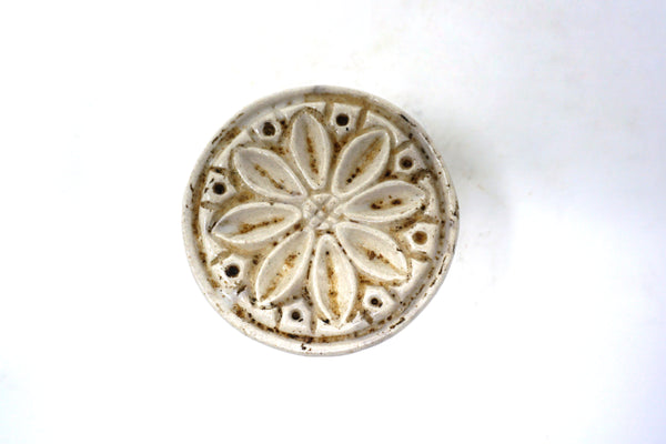 White Porcelain Flower Shaped Cake Pattern Stamp from Chosun Dynasty