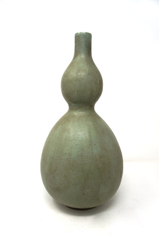 Chosun Gourd Celadon Vase with Engraved Flower Design
