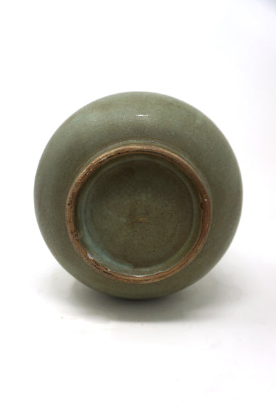 Chosun Gourd Celadon Vase with Engraved Flower Design