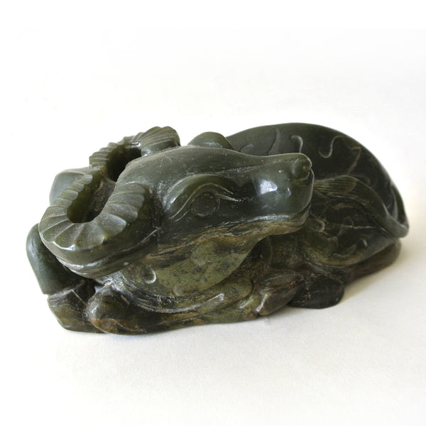Chinese Old Cow Green Jade Statue