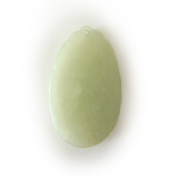 Chinese White Oval Jade Pendant with Dragon Carving
