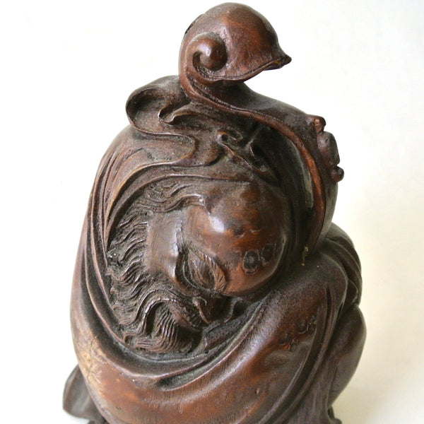 Chinese Old Bamboo Statue of Carved Sleeping Buddha
