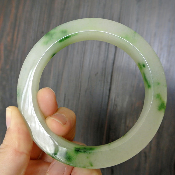 Chinese White and Green Speckled Jade Bangle