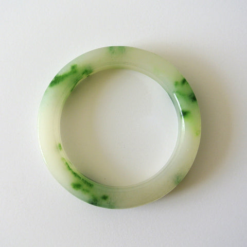 Chinese White and Green Speckled Jade Bangle