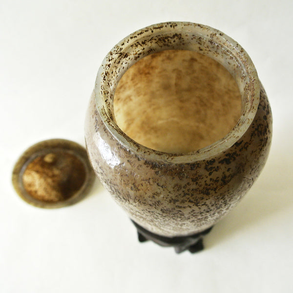 Chinese Old Carved Jade Vase with Lid