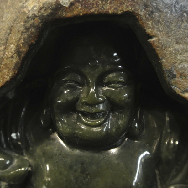 Chinese Large Spinach Jade Buddha in Natural Boulder Jade Stone