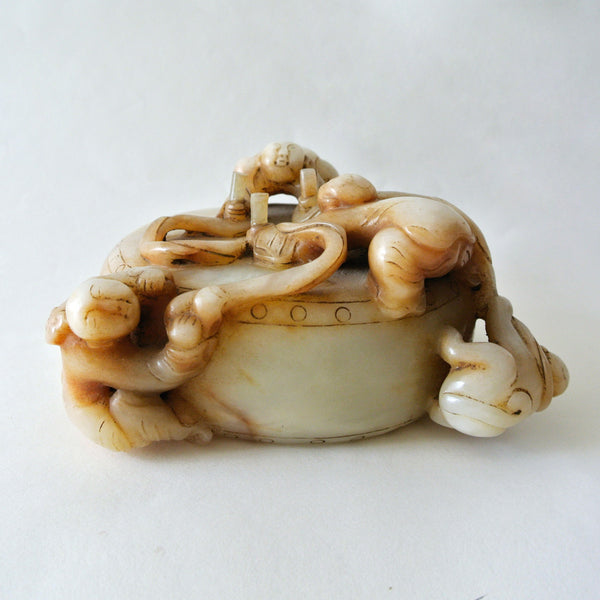 Large Chinese White Jade with Three Men and a Monkey Design