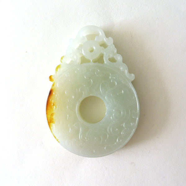 Chinese White Disc Jade Pendant