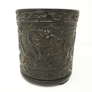 Chinese Zitan Dragon Design Brush Pot