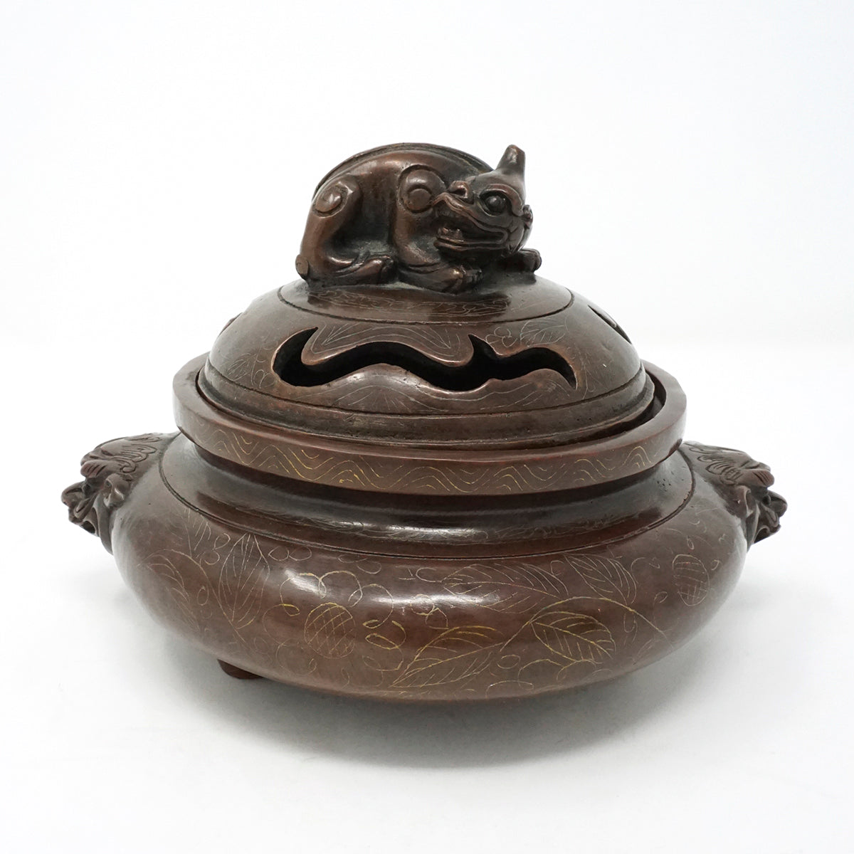 Chinese Bronze Incense Burner by Xuande Emperor Mark with Inlaid Design