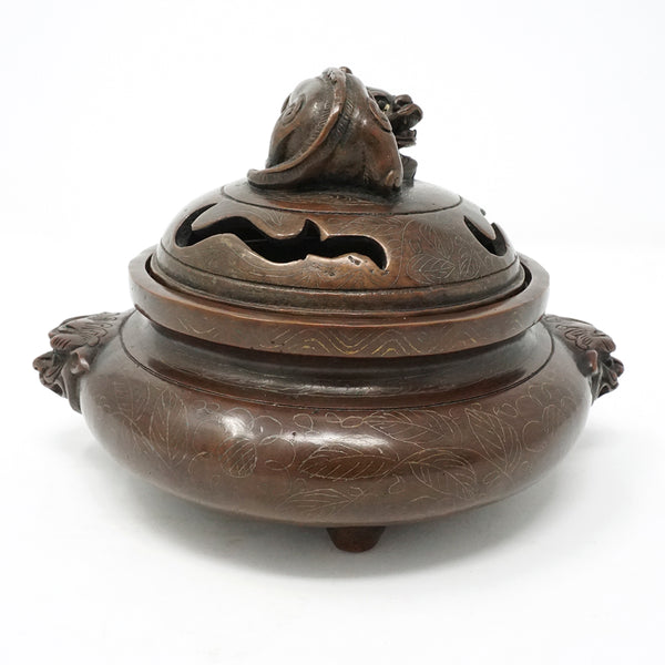 Chinese Bronze Incense Burner by Xuande Emperor Mark with Inlaid Design