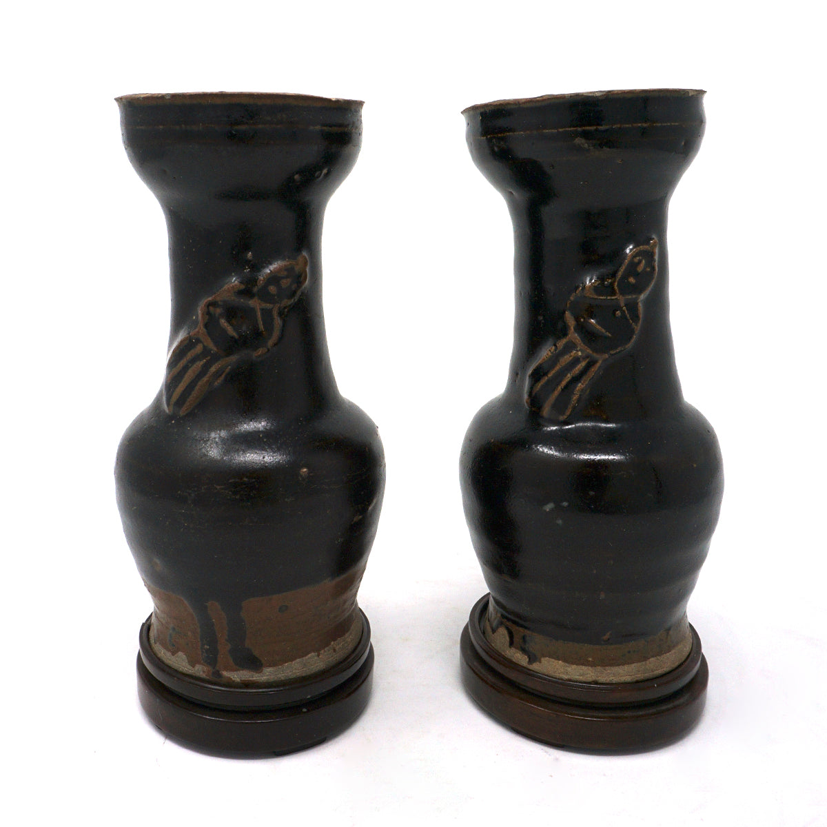 Chinese Pair of Kangsi Period Brown Glazed Bottle Vases