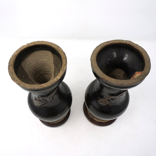 Chinese Pair of Kangsi Period Brown Glazed Bottle Vases