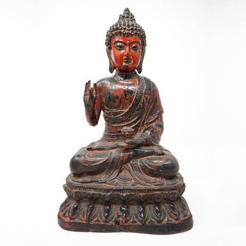 Chinese Old Bronze Buddha With Red Glazed Statue