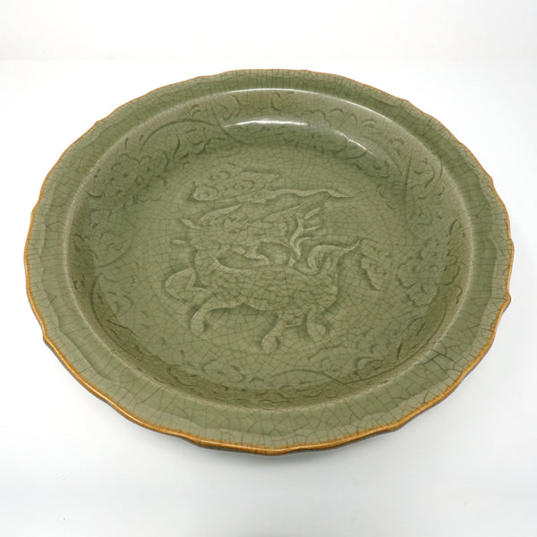 Chinese Celadon Charger Inlaid Design with Crackle Pattern