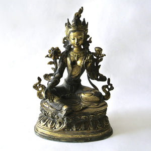 Chinese Gilt Copper Guan-Yin Statue