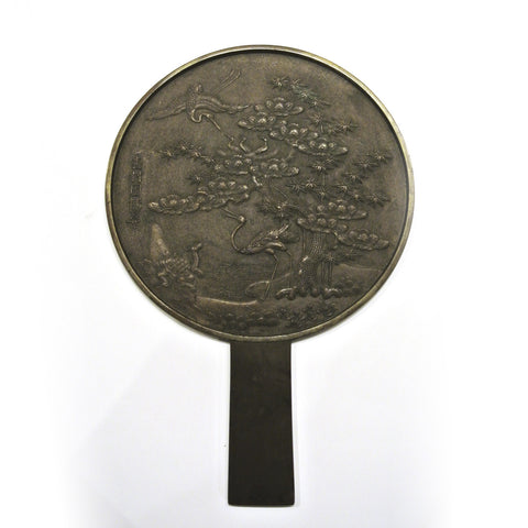 Japanese Bronze Mirror with Crane and Tortoise Scenery