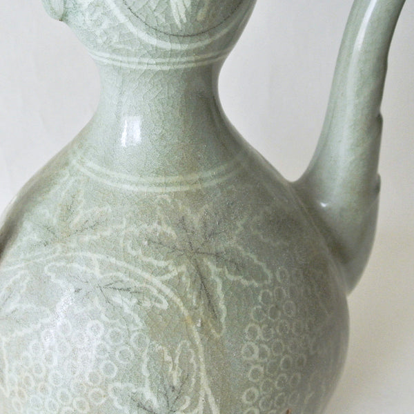 Rare Koryo Style Celadon Ewer with Inlaid Varios Design