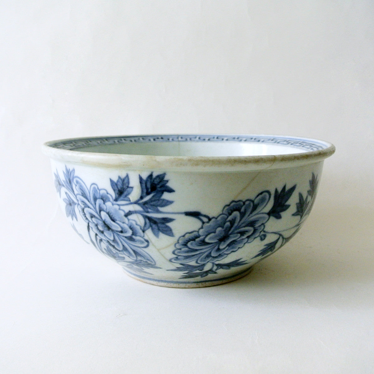 Large Blue and White Bowl with Peony Design from Chosun Period