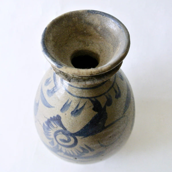 Rare Blue and White Bottle with Cup Shaped Mouth from Chosun Period