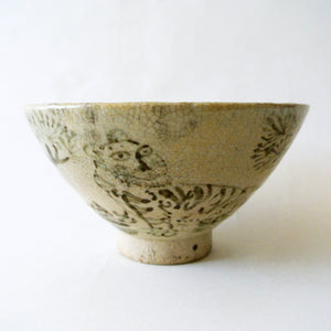 Very Rare Chosun Tea Bowl with Beautiful Tiger and Bird Design