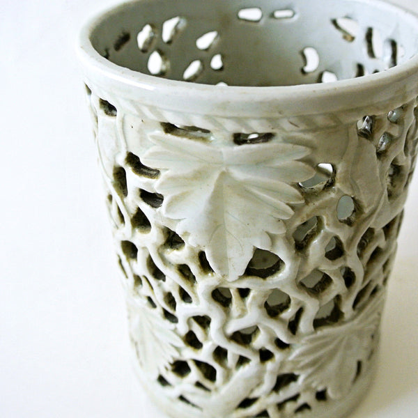 White Pierced Porcelain Brush Pot from Chosun Dynasty