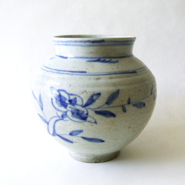 Blue and White Jar with Flower Design from Chosun Period
