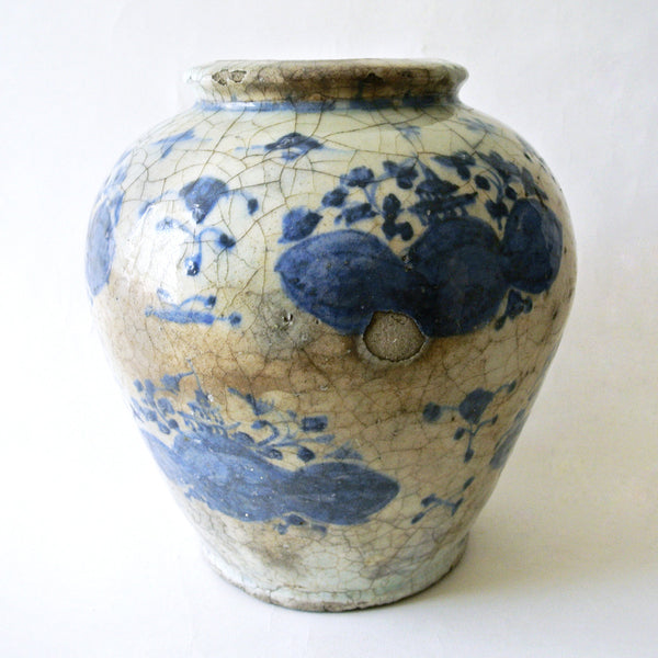 Early Chosun Blue and White Jar with Cracle Glaze