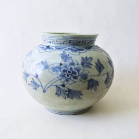 Blue and White Vase with Peony Design from Chosun Dynasty