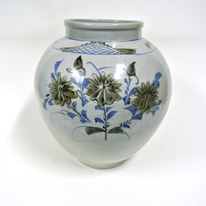 Korean Large Blue & Brown Floral Design Vase from 1900-1920