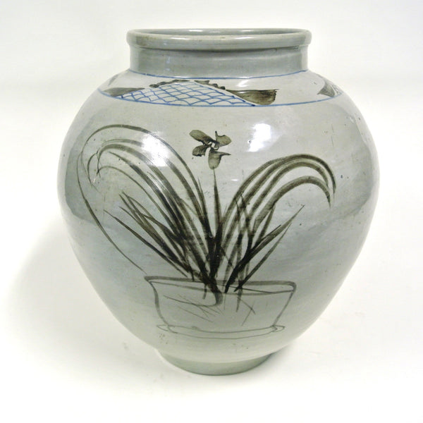 Korean Large Blue & Brown Floral Design Vase from 1900-1920