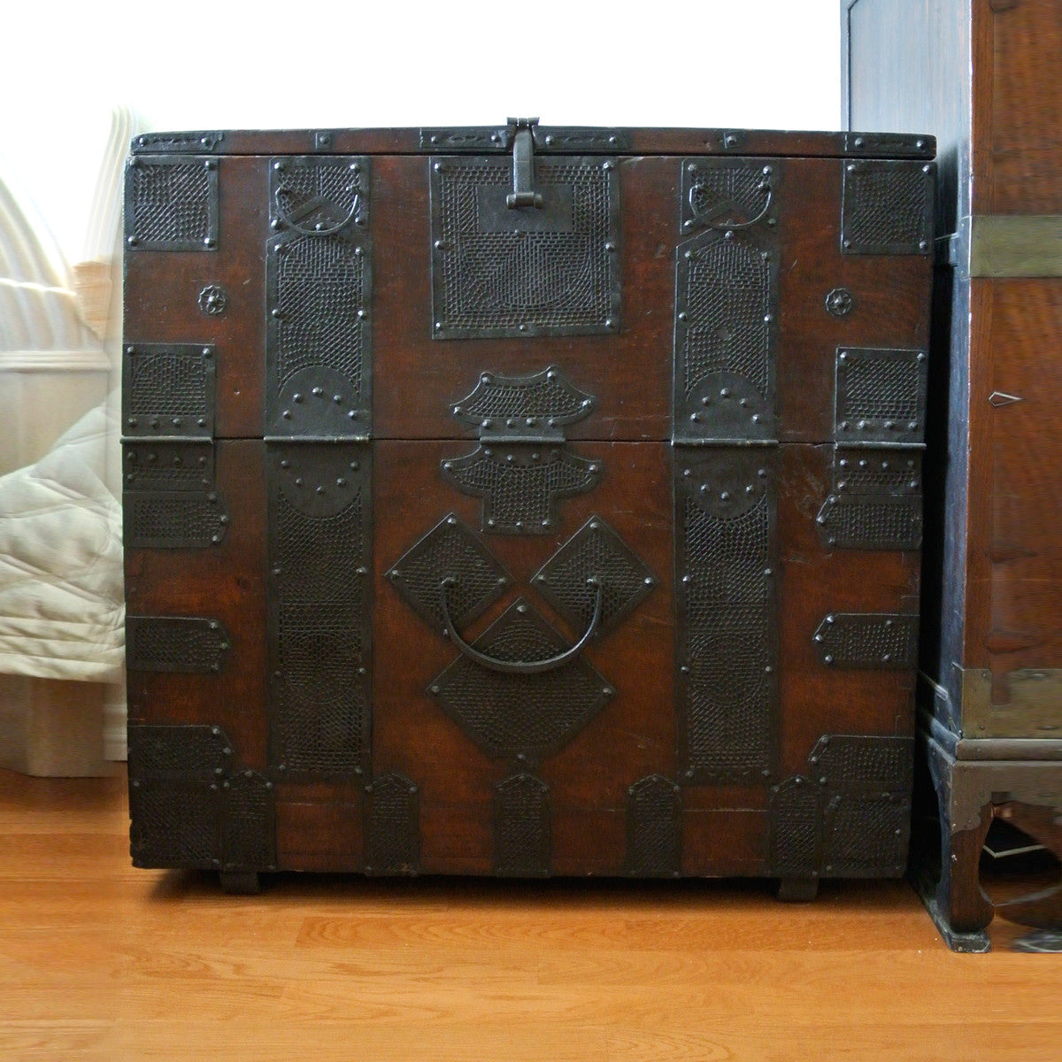 Korean Rare Chosun Dynasty Chest with Beautiful Hammered Iron Details