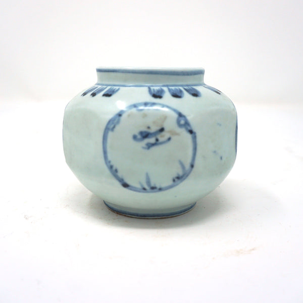 Small Blue and White 8-Faced Porcelain Jar Vase