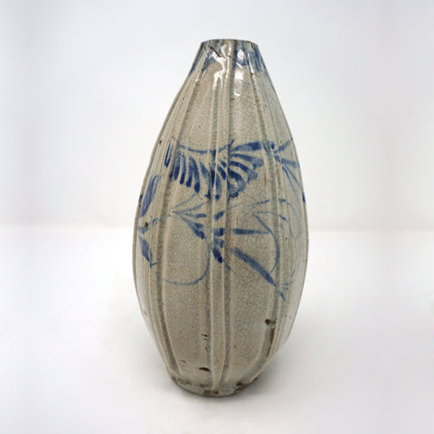 Rare Blue and White 8-Faced Porcelain Bottle Vase from Chosun