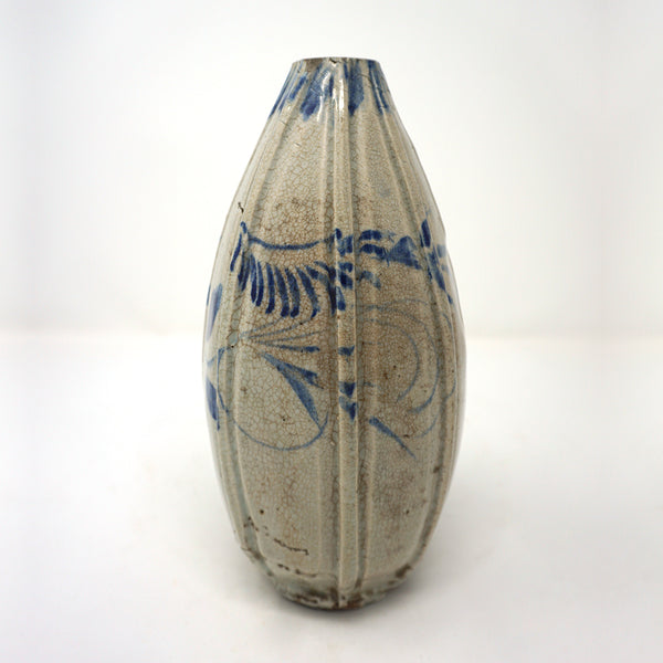 Rare Blue and White 8-Faced Porcelain Bottle Vase from Chosun