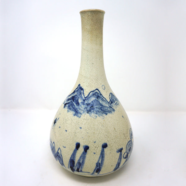 Blue and White Porcelain Bottle Vase with Scenery Painting Design