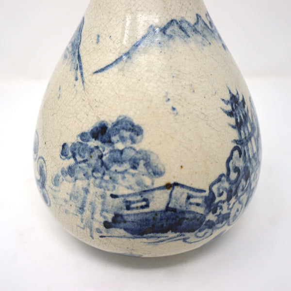 Blue and White Porcelain Bottle Vase with Scenery Painting Design