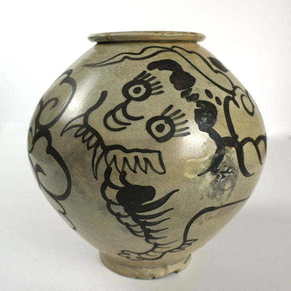 White Porcelain Jar Vase with Iron Tiger Painting from Chosun Dynasty