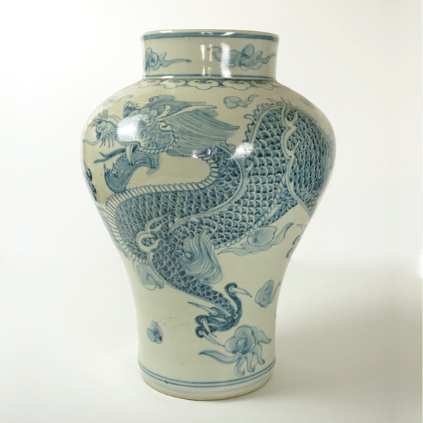 Large Blue and White Porcelain Dragon Jar Vase