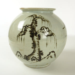 White Porcelain Vase with Iron Pine Tree Painting