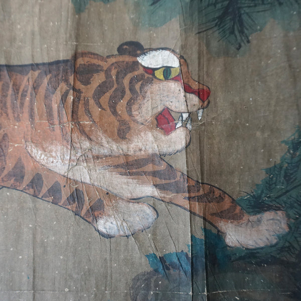Taoist Monk with Leaping Tiger Minhwa Painting from Chosun Dynasty