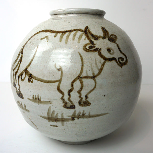 White Porcelain Jar with Iron Ox Painting from Chosun Dynasty