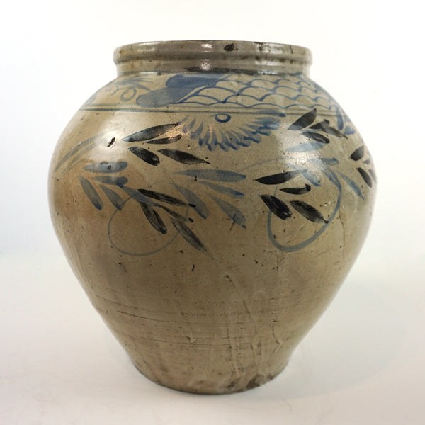 Large White Porcelain Jar with Blue and Black Painting from Chosun Dynasty