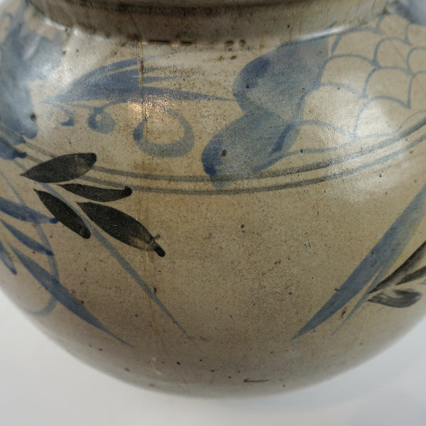 Large White Porcelain Jar with Blue and Black Painting from Chosun Dynasty