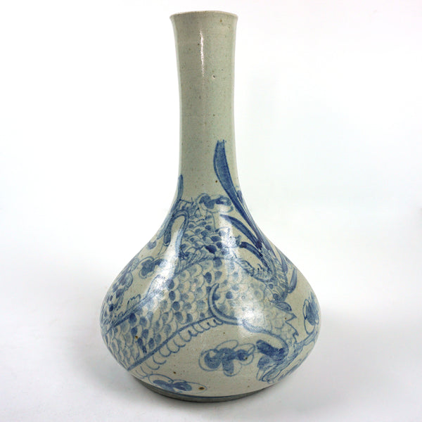 White Porcelain Bottle Vase with Dragon Design from Chosun Dynasty