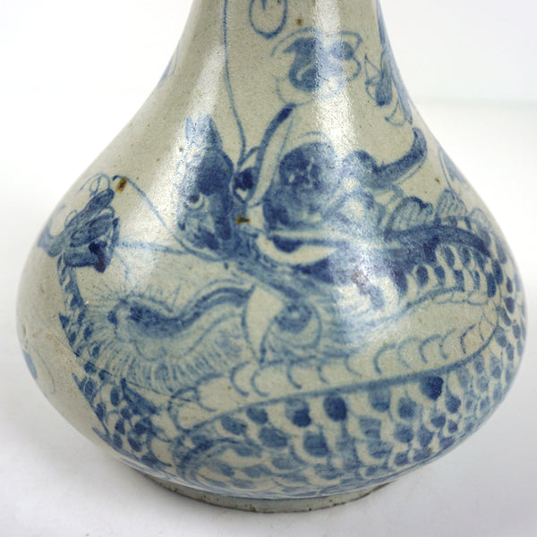 White Porcelain Bottle Vase with Dragon Design from Chosun Dynasty